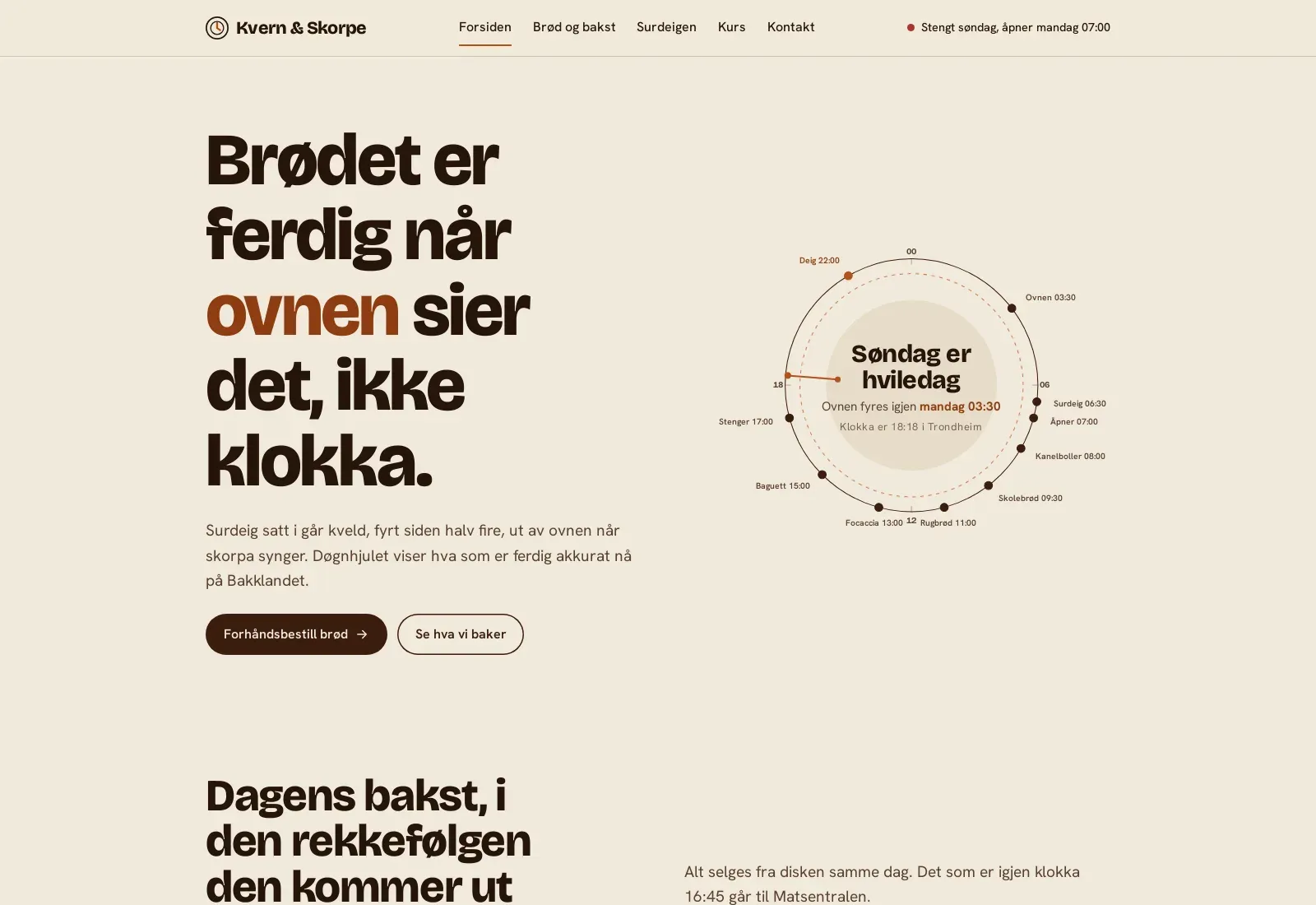 Skjermbilde av nettsiden til Kvern & Skorpe, håndverksbakeri